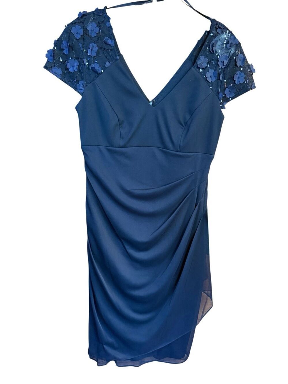 DJ-Jaz Embellished Flutter Sleeve Cocktail Dress Sz 6 Navy NWT